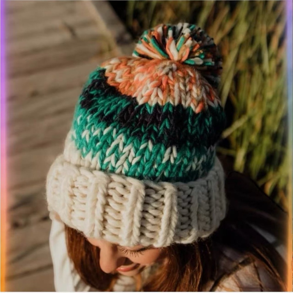 Free People Tide Stripe Knit Pom Beanie - Ivory *NWT*